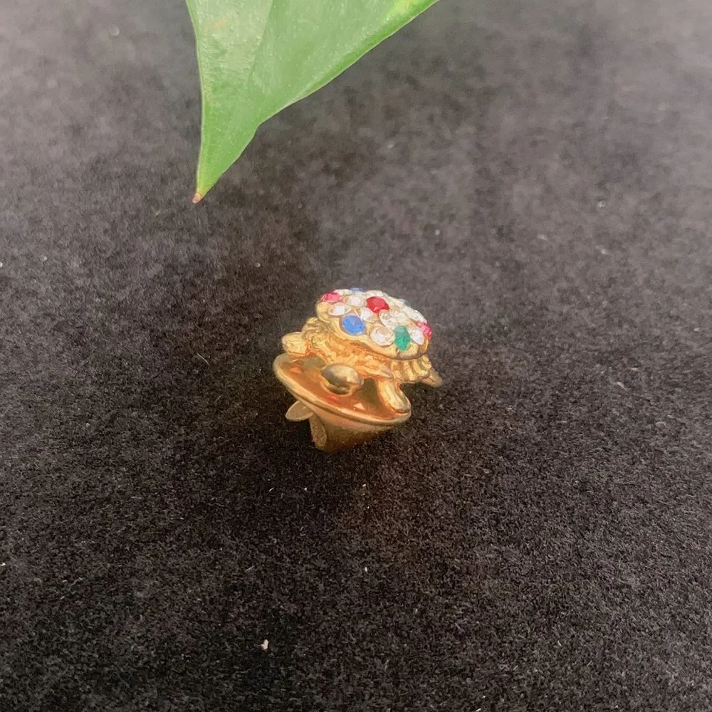Miniature Gold Tone Turtle Pin with Multi-Colored Crystal Shell Details - Picture 4 of 6